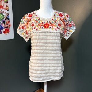 Savanna Jane Embroidered Floral Peasant Top Small Boho Cottagecore Lace